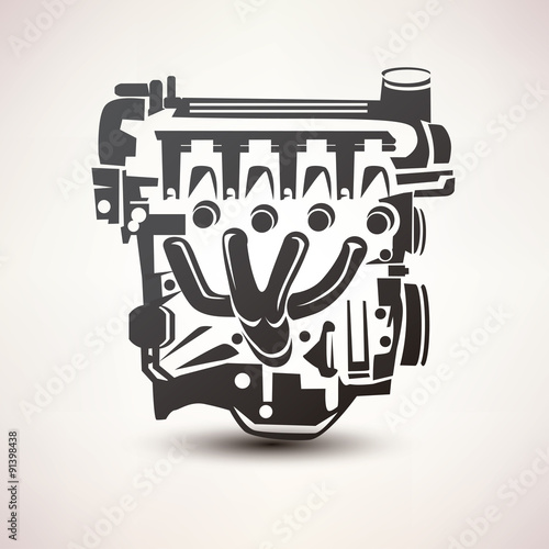 engine car symbol, stylized vector silhouette icon