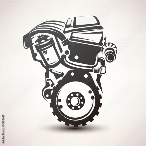 engine car symbol, stylized vector silhouette icon