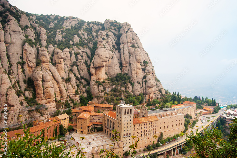Santa Maria de Montserrat Abbey in Monistrol de Montserrat, Catalonia, Spain. Famous for the Virgin of Montserrat.