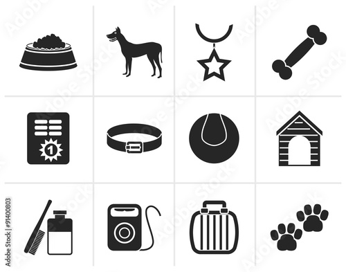 Black dog accessory and symbols icons - vector icon set