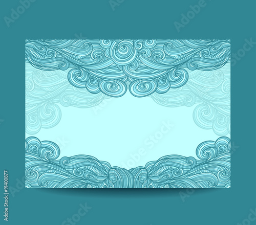Template  label with abstract wave  in marine blue