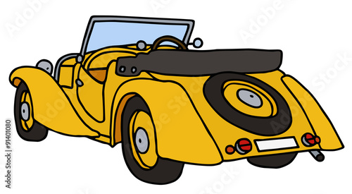 Vintage yellow cabriolet, hand drawn vector illustration