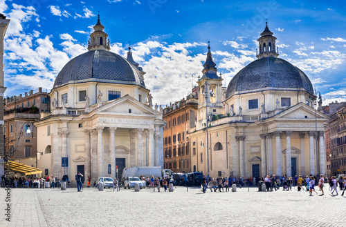 Canvas Print Santa Maria in Montesanto and Santa Maria dei Miracoli on piazza del Popolo in R