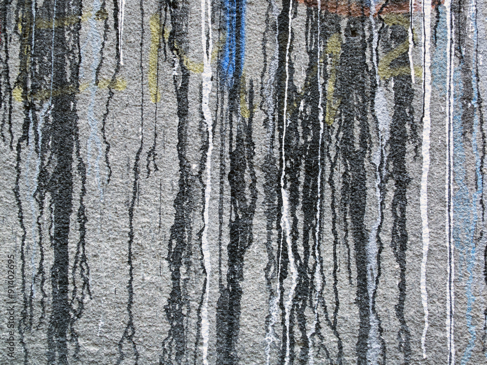 Fototapeta premium Spilled,dripping paint on a grey wall