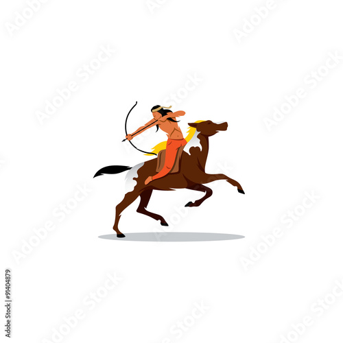 Indian archery riding a horse. Vector Illustration.