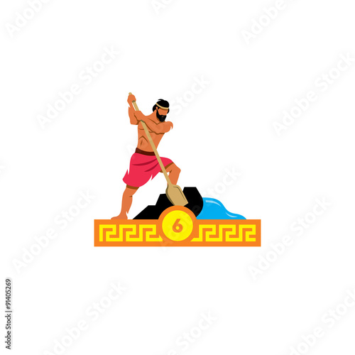 The sixth feat of Heracles. Stable Augeas. Vector Illustration.