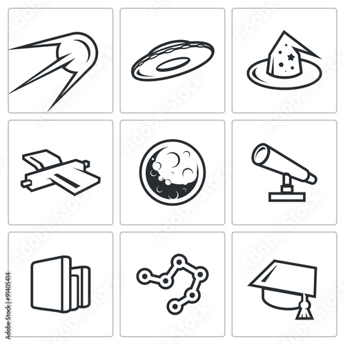 Fototapeta Naklejka Na Ścianę i Meble -  Astronomy, space, science icons set. Vector Illustration.