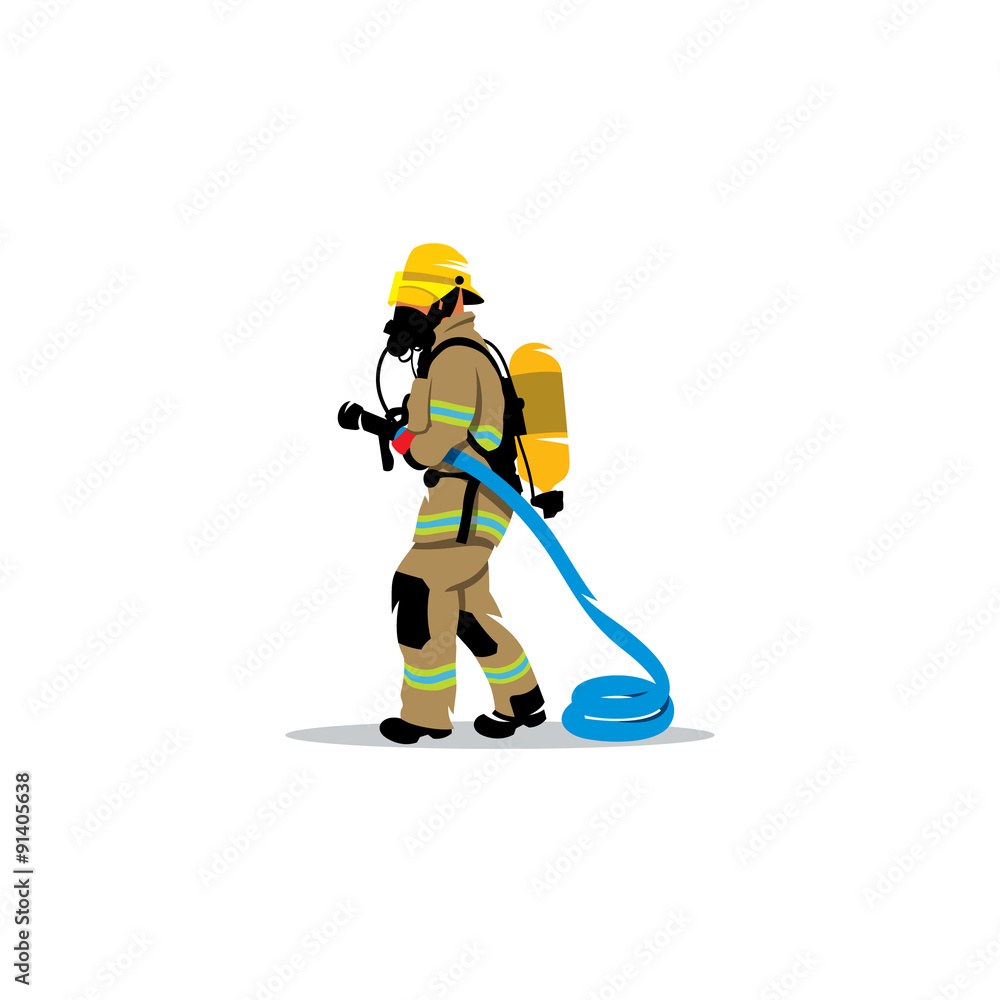 Fototapeta premium Firefighter with a hose sign. Vector Illustration.