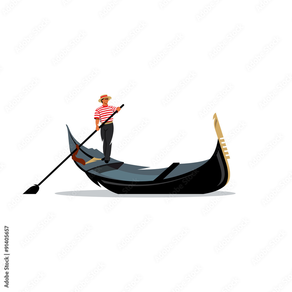 Fototapeta premium Wenecja gondola, znak wiosło gondolier wioślarstwo. Ilustracja wektorowa.