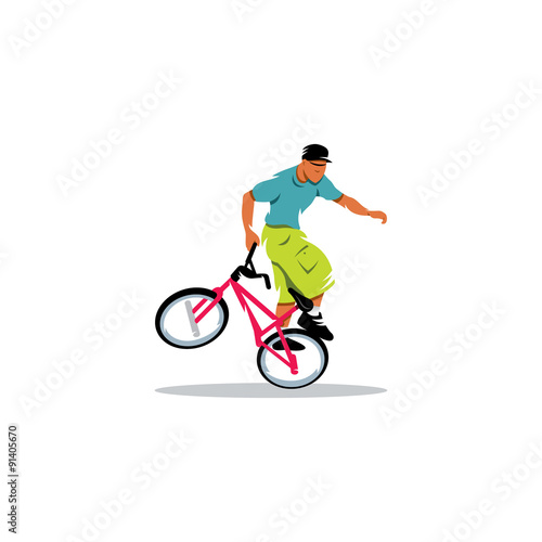 The young man carries out trick on a bicycle BMX sign. Vector Illustration.