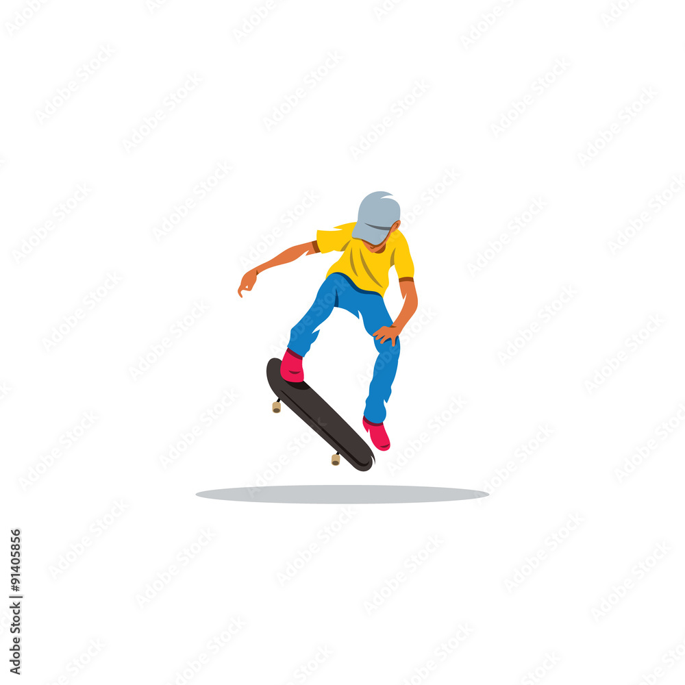 Obraz premium Skateboarder man jumping sign. Vector Illustration.
