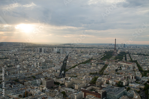 Twilight aerial view of Paris, France from Montparnasse Tower. © anca enache