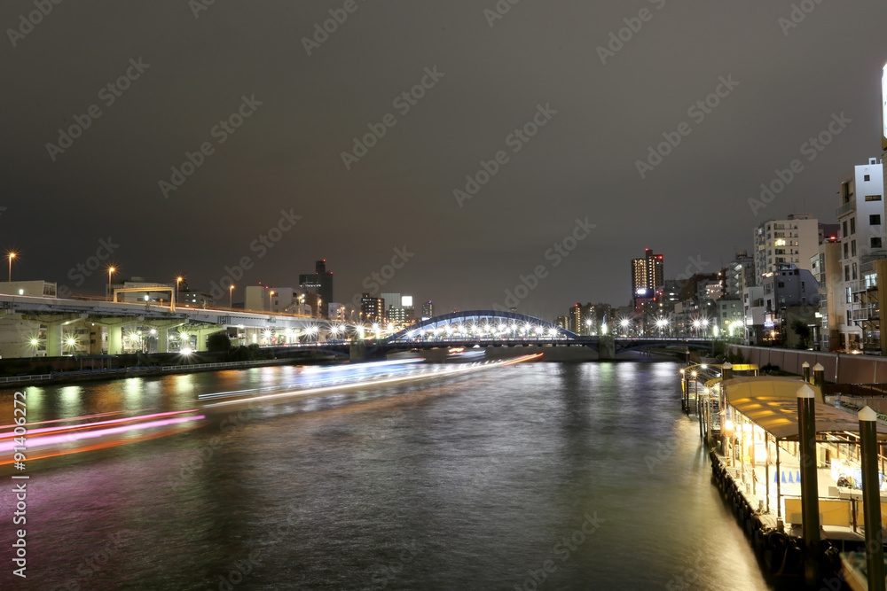 Asakusa dori bridge for crossing sumida river in night view.