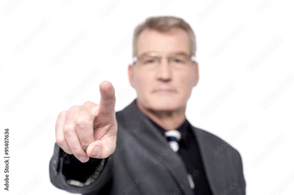 Man touching virtual screen Man touching virtual screen