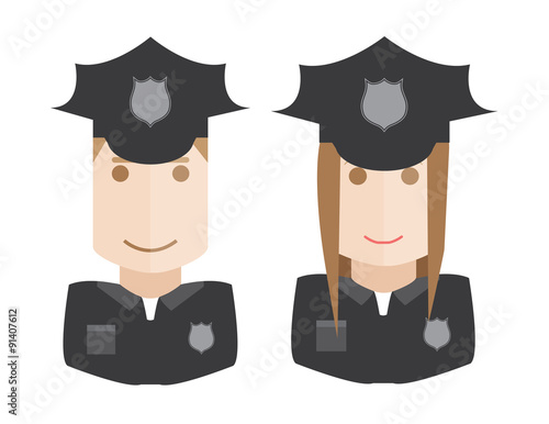 Illustration avatars of the policemen, policewoman on a white background