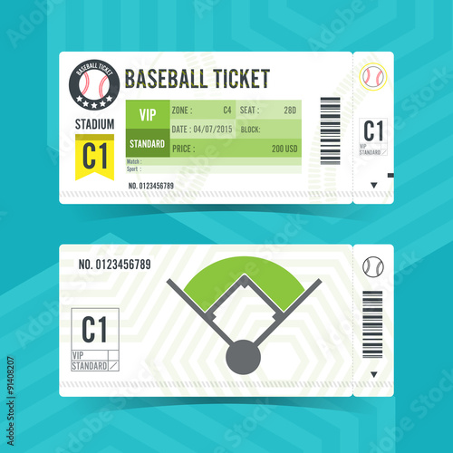 Canvas Print Baseball Ticket Card modern element design