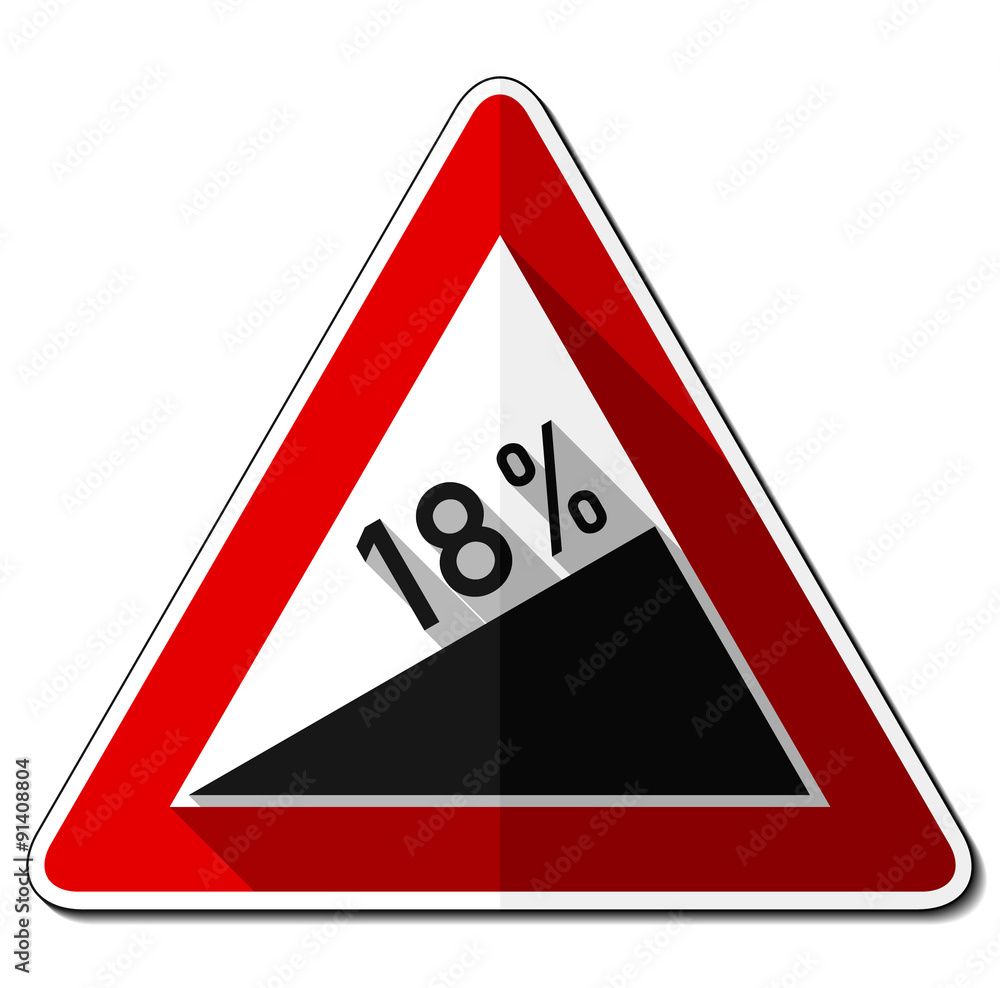 Gefahrzeichen flach – Steigung 18% Gefahrzeichen flach – Steigung 18%