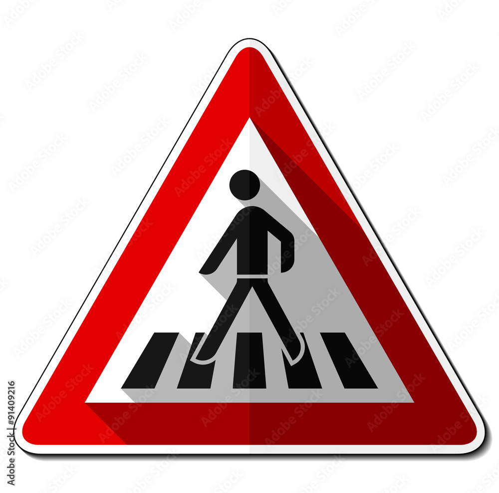 Gefahrzeichen flach – Fußgängerüberweg (Aufstellung rechts) Gefahrzeichen flach – Fußgängerüberweg (Aufstellung rechts)