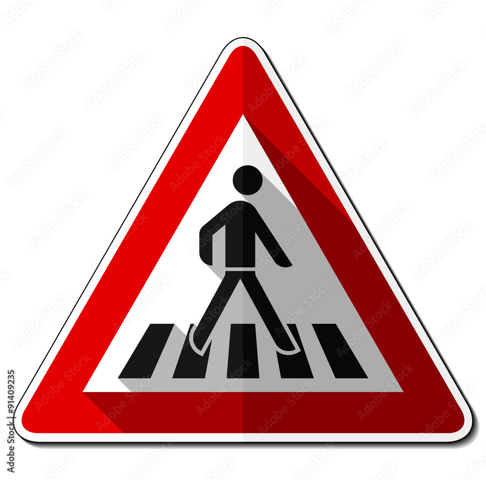 Gefahrzeichen flach – Fußgängerüberweg (Aufstellung links) Gefahrzeichen flach – Fußgängerüberweg (Aufstellung links)