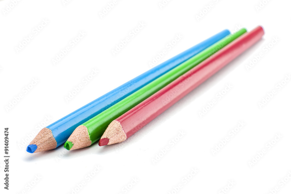 Coloured pencils, red, green, blue Coloured pencils, red, green, blue
