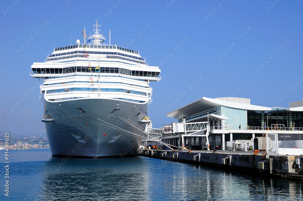 Huge ocean liner in italian port ready for cruise. 