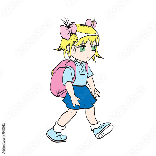 little girl goes to school