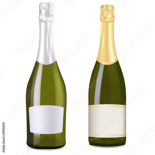 Bottles of sparkling wine, champagne, prosecco. 