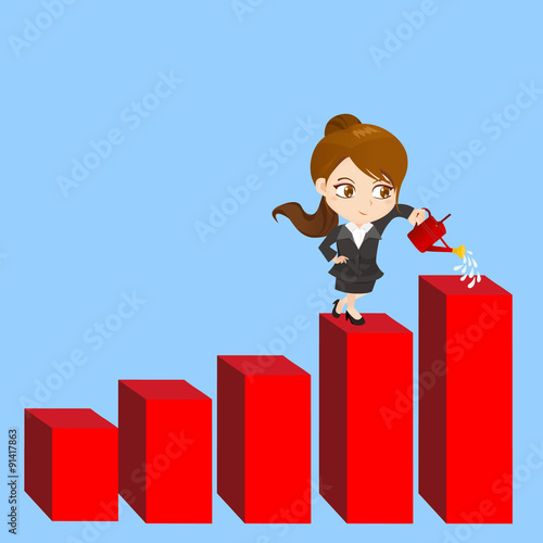 cartoon Businesswoman shows sale growth