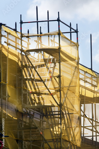Scaffolding with yellow protection nets