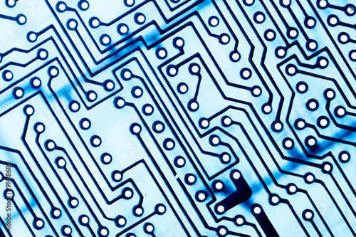 Blue Circuit board close up.