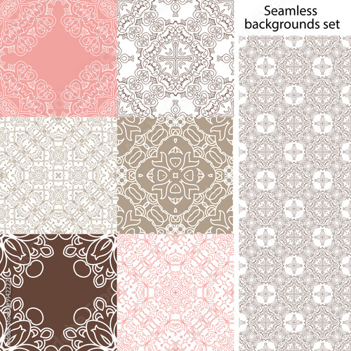 Seamless background set. Vintage geometric textures. Lace pattern. Decorative background for card, web design and etc.