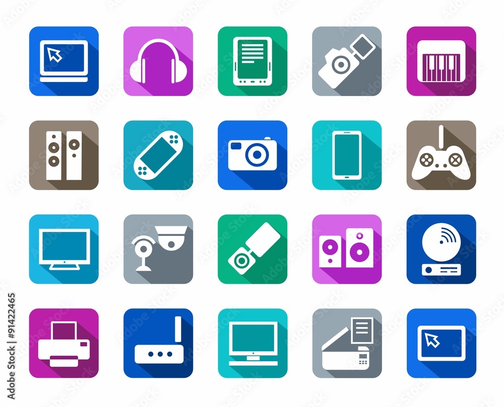 Icons, photo & video equipment, audio equipment, a colored background. Icons, photo & video equipment, audio equipment, a colored background.