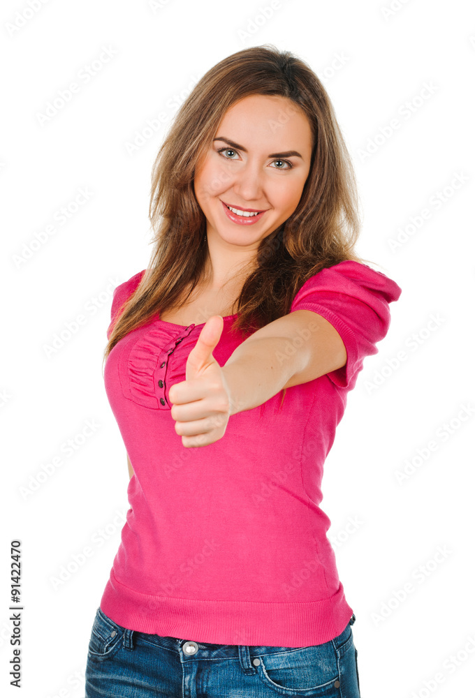 Fototapeta premium Young woman showing a thumbs up