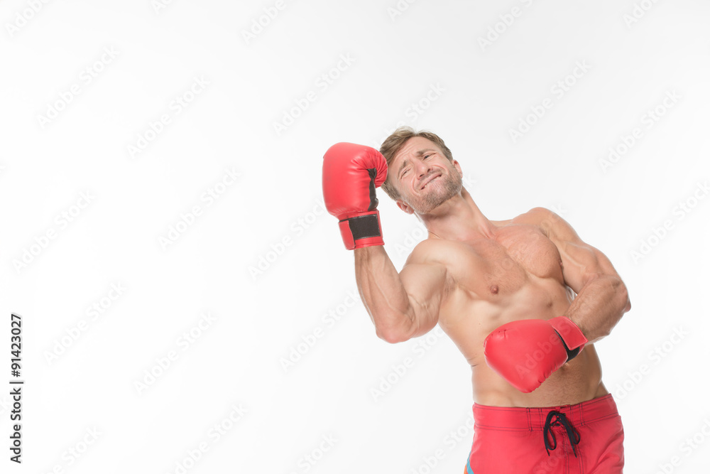 Boxer fighter in red boxing gloves Boxer fighter in red boxing gloves