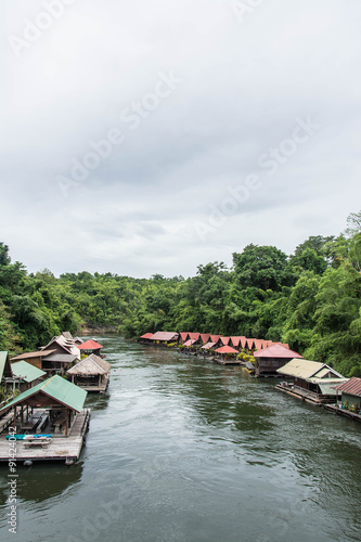 floating house in river Kwai. Taken at Sai Yok Yai waterfall. Kanchanaburi of Thailand.
