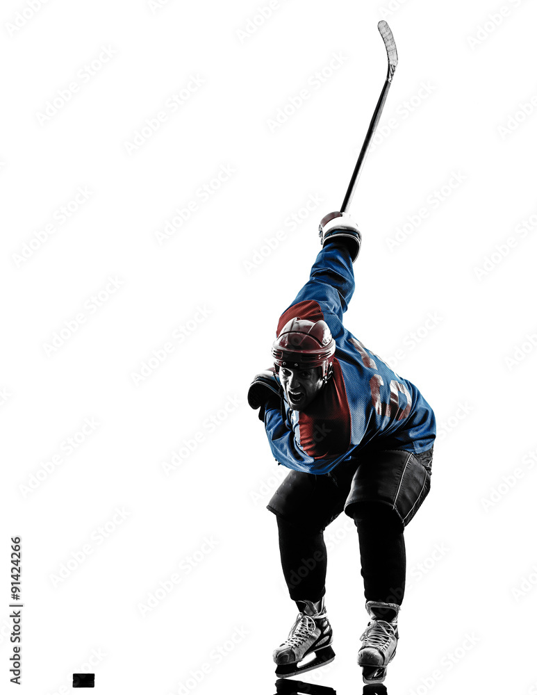 Obraz premium Ice hockey man player silhouette
