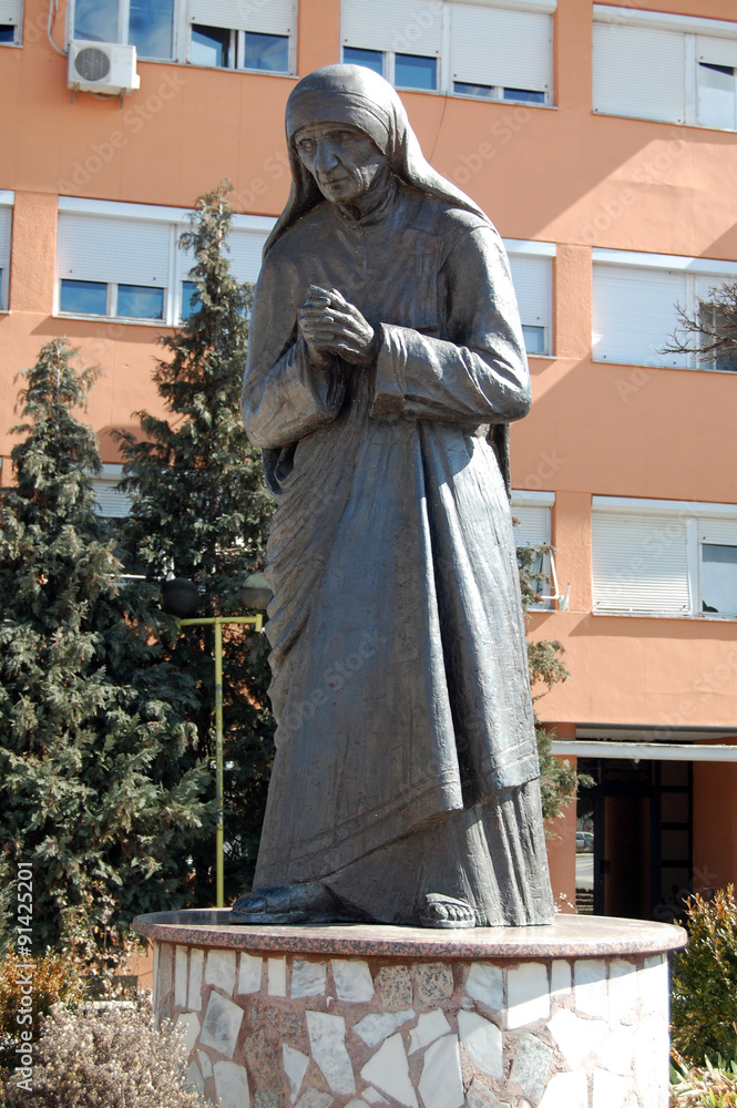 Monument  Of A Humanitarian Worker and Nobel Prize Winner Mother Teresa in  Struga, Macedonia.