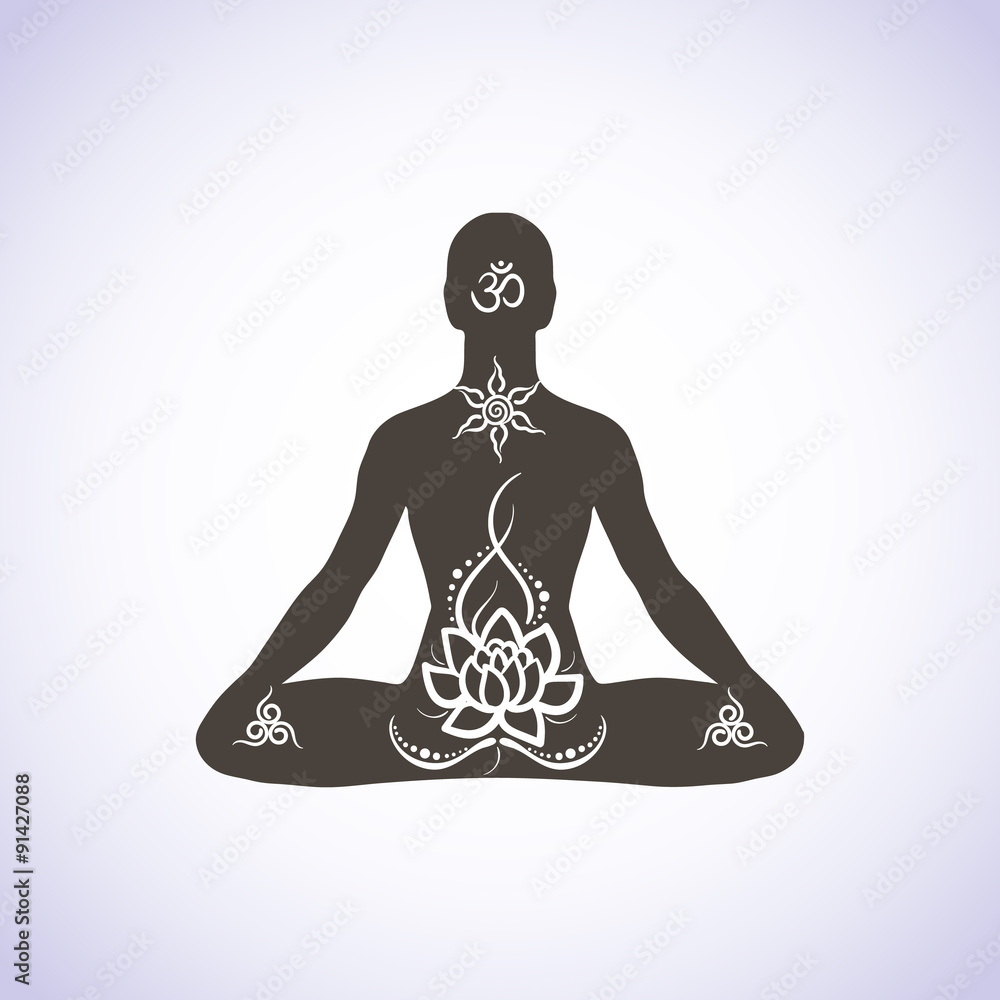Yoga Meditação Com Desenho Linear Do Lado Feminino,meditação