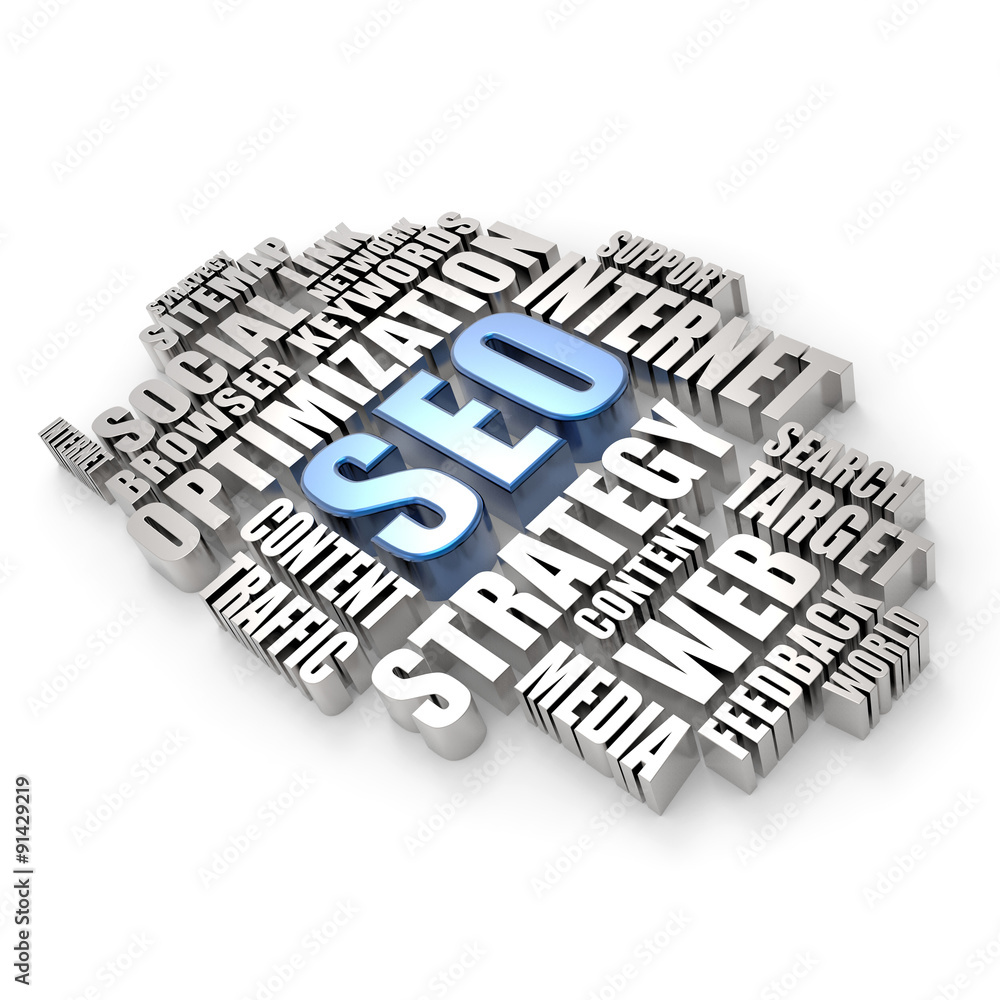 3D word cloud - search engine optimization concept 3D word cloud - search engine optimization concept