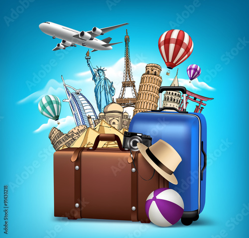 Travel and Tourism with Famous World Landmarks