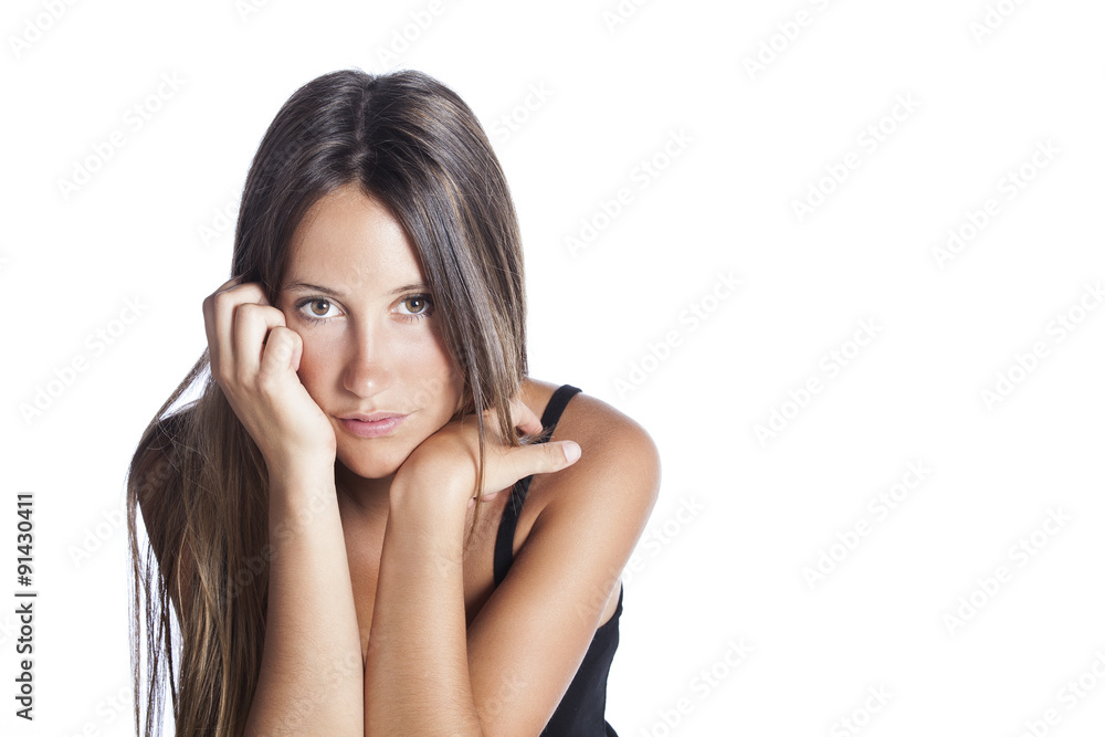 Beauty Portrait. Beautiful Spa Woman Touching her Face. Perfect Fresh Skin. Pure Beauty Model Girl. Youth and Skin Care Concept Beauty Portrait. Beautiful Spa Woman Touching her Face. Perfect Fresh Skin. Pure Beauty Model Girl. Youth and Skin Care Concept