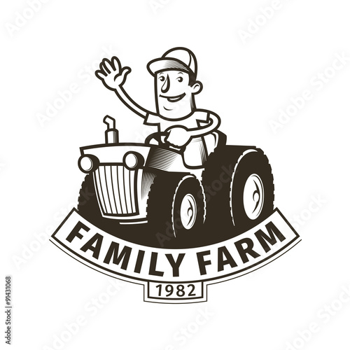 Farm emblem with a tractor driver