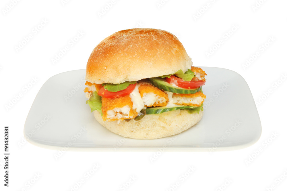 Fish finger bap on a plate Fish finger bap on a plate