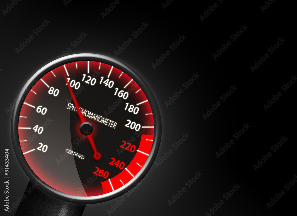 Tachometer-like sphygmomanometer on black background Tachometer-like sphygmomanometer on black background