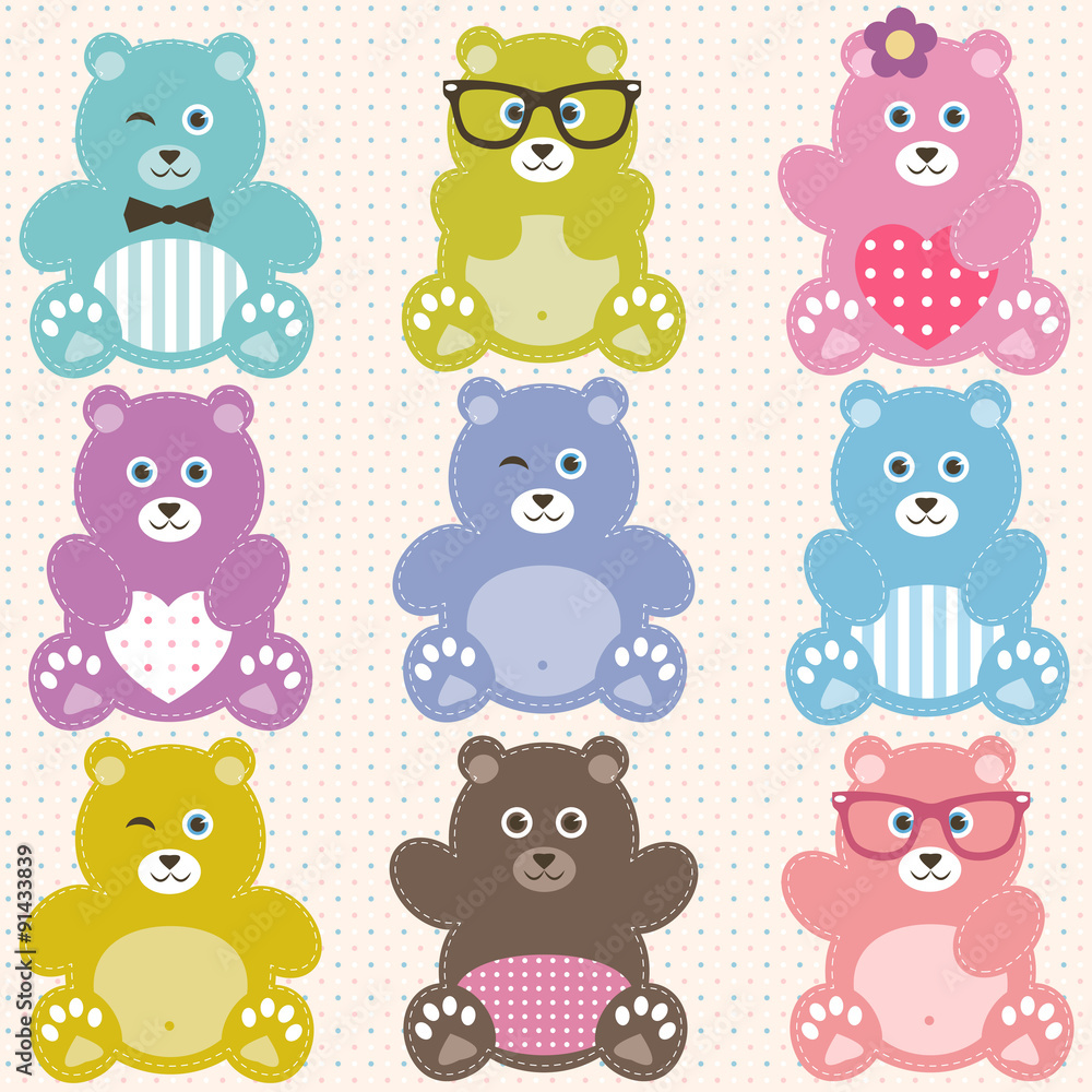 Obraz premium Set of cute teddy bears