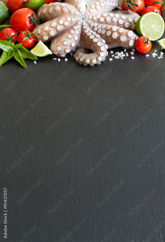 Raw octopus with lime, tomatoes and basil Raw octopus with lime, tomatoes and basil