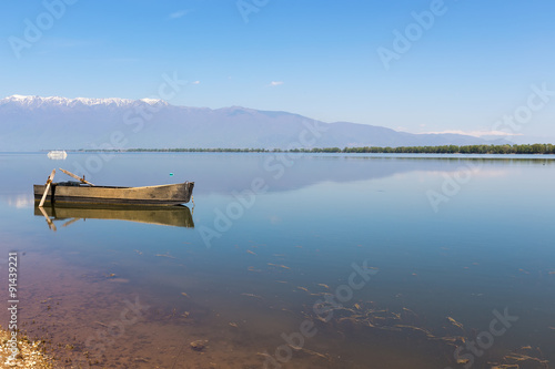 Boat at Kerkini lake in Serres, in Greece photo