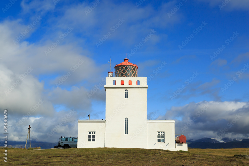 Dyrholaey lighthouse, iceland. Built in 1927 on a high promontory at the southernmost point of Iceland Dyrholaey lighthouse, iceland. Built in 1927 on a high promontory at the southernmost point of Iceland