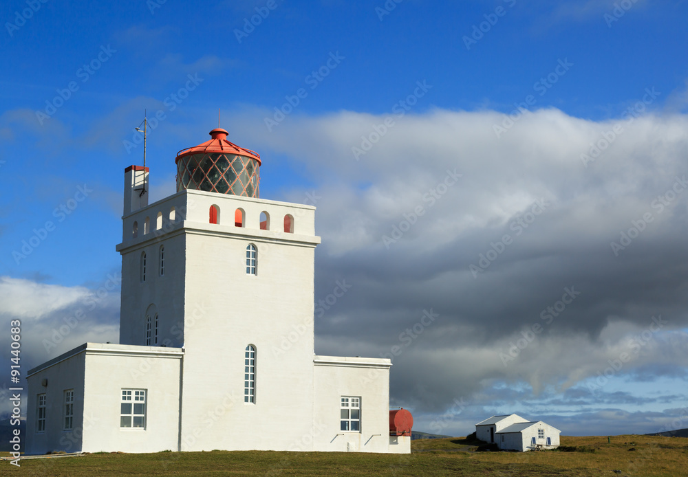 Dyrholaey lighthouse, iceland. Built in 1927 on a high promontory at the southernmost point of Iceland Dyrholaey lighthouse, iceland. Built in 1927 on a high promontory at the southernmost point of Iceland