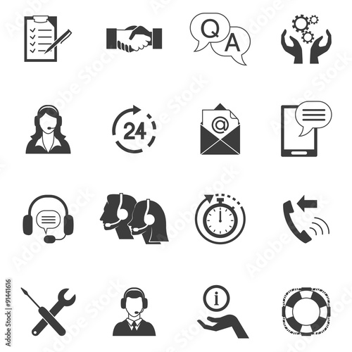 Black And White Customer Support Icon Set